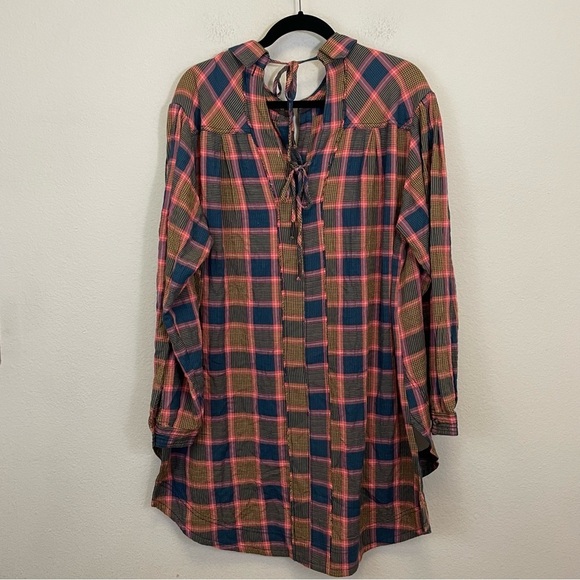 Free People Wild Side Tunic Plaid Oversized Tie Back Shirt Size S - Picture 8 of 11